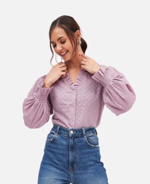 Women Pink Cotton Long Sleeve Crop Top Latest