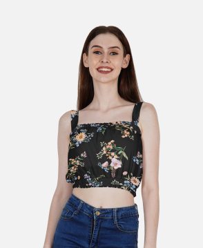 DressBerry Women's Printed Poly Crop Top with Spread Collar